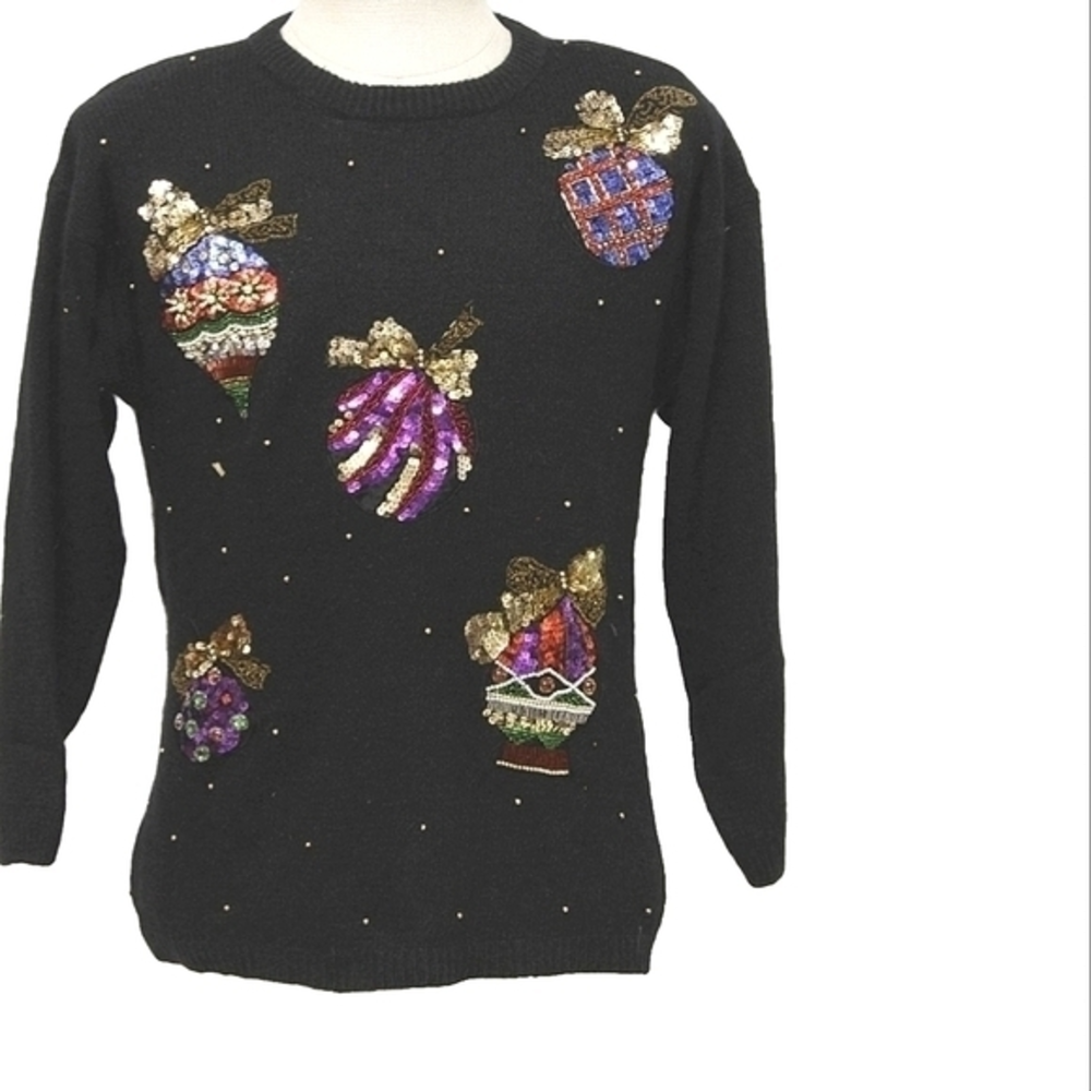 E.M.T Sequin Silk Angora Lambswool  Christmas Ugly Sweater‎ Size Medium
